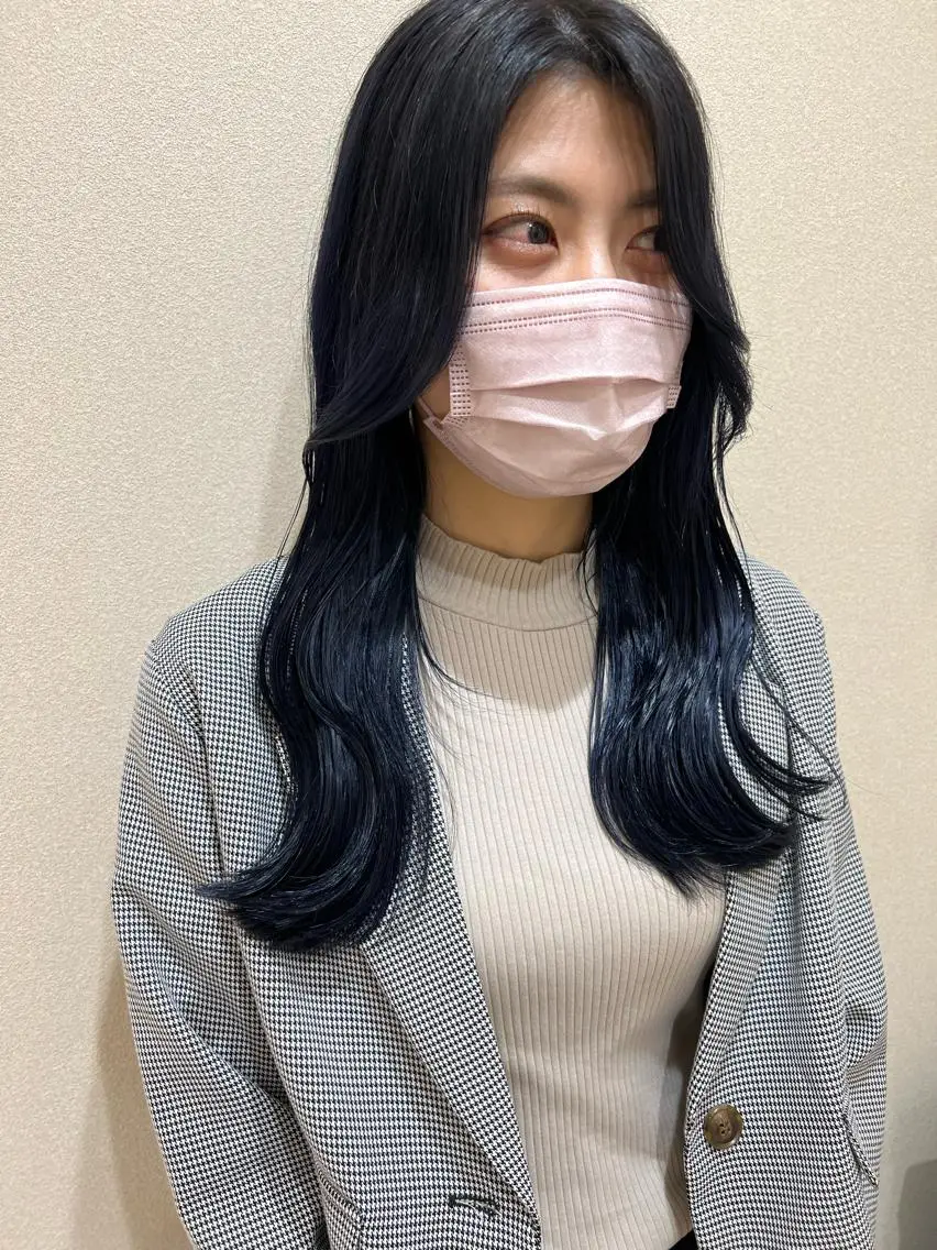 ロング カラー ブルーカラー ネイビーカラー 外国人対応 佐久間のヘアスタイル