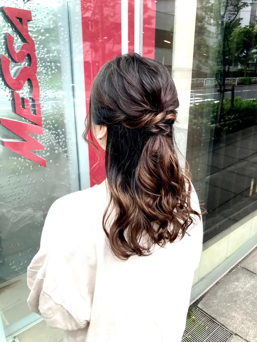 ロング ヘアアレンジ ハーフアップ カット トリートメント 🌟東銀座マンツーマ ン🌟タカナシのヘアスタイル