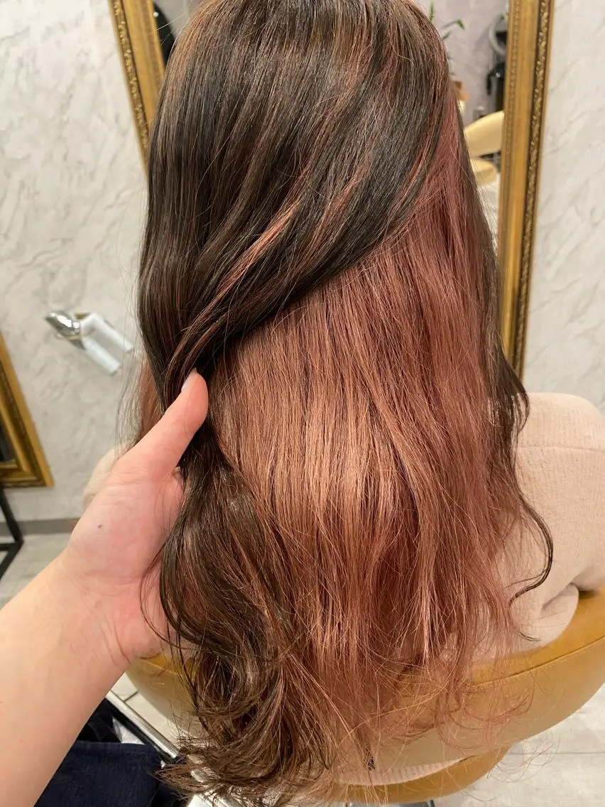 セミロング カラー ヘアアレンジ ハーフアップ ピンクカラー カット ヘアカラー トリートメント 🥀暖色韓国ヘア💕 保科侑花のヘアスタイル