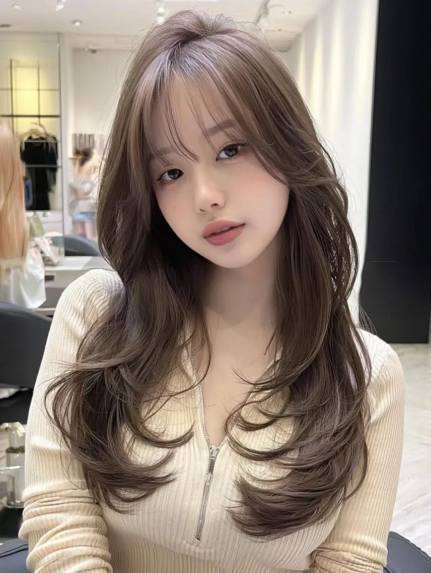 セミロング 顔周りカット 髪質改善 韓国風ヘア レイヤーカット ヘアカラー トリートメント FOCUS JAPAN3のヘアスタイル