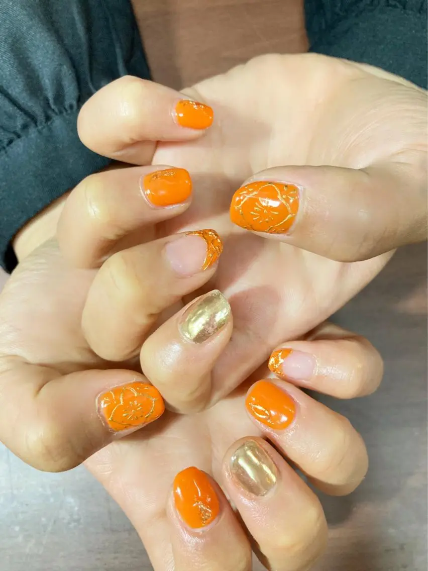 ネイル アートネイル オレンジ ハンドネイル MonFavori 坂田のネイルデザイン
