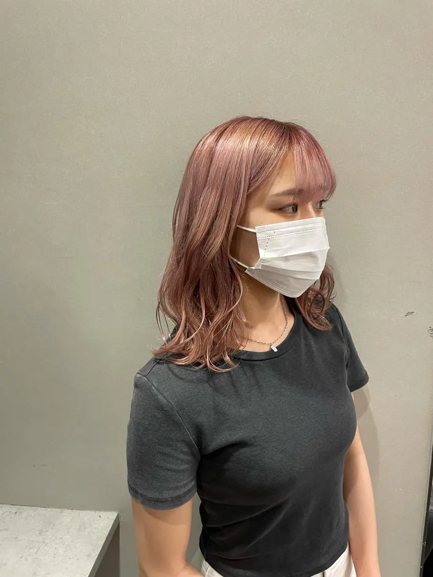 ミディアム カラー ベージュカラー ピンクカラー ピンクベージュ 浦野 剛志のヘアスタイル