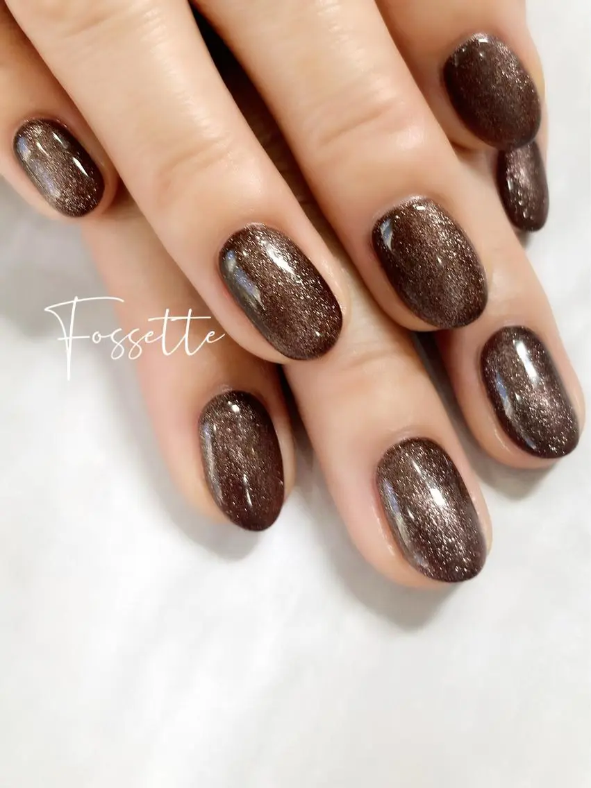 ネイル ブラウン ジェルネイル マグネットネイル マグネットワンカラー ワンカラーネイル ハンドネイル nailsalon Fossetteのネイルデザイン