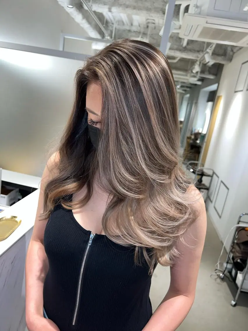 セミロング カラー カット ヘアカラー ✨ブリーチ無し 透明感HIDEのヘアスタイル