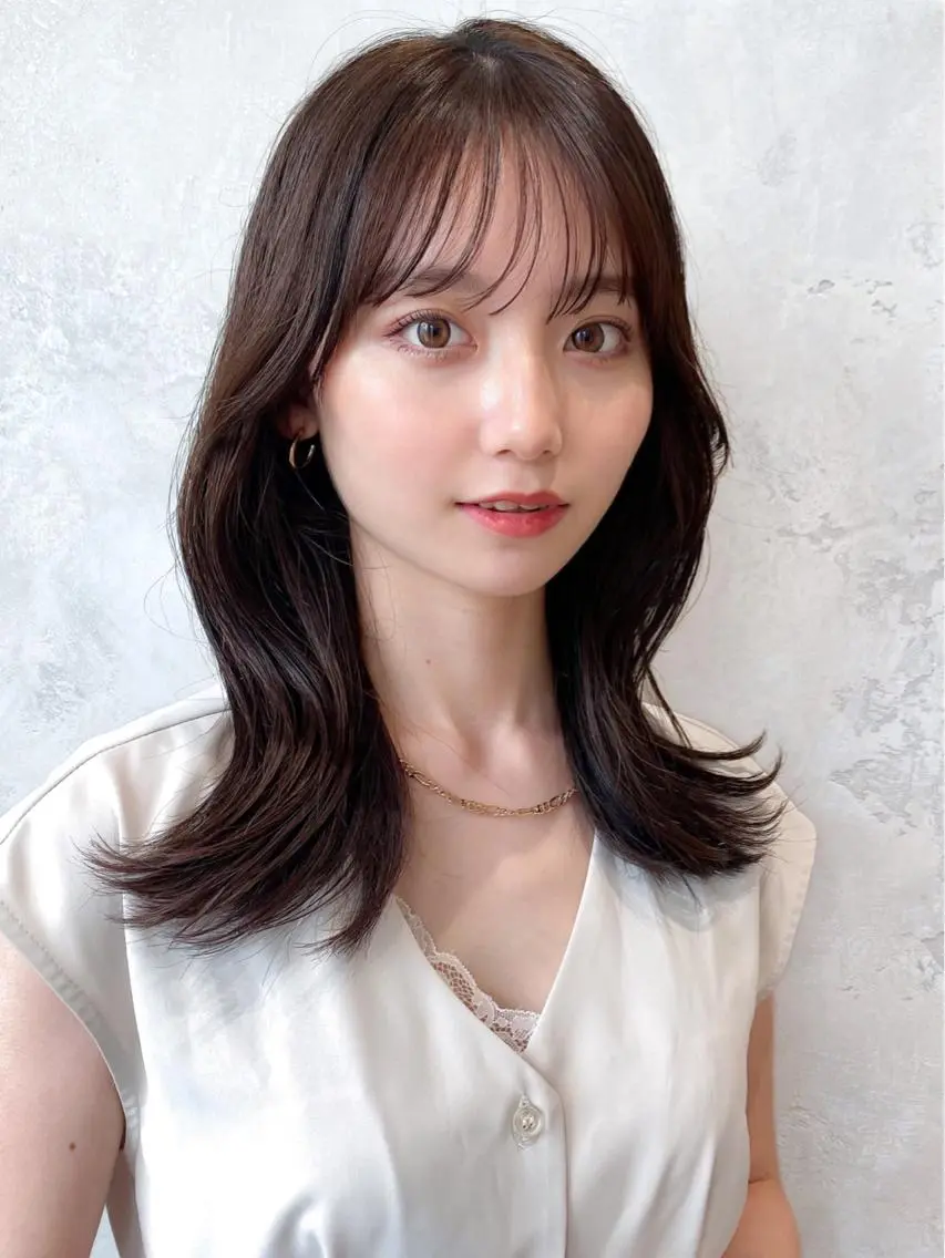 セミロング カラー ベージュカラー ブラウンカラー ブラウンベージュ くびれヘア 顔周りカット 顔周り/くびれヘア 韓国ヘア💕風間るなのヘアスタイル