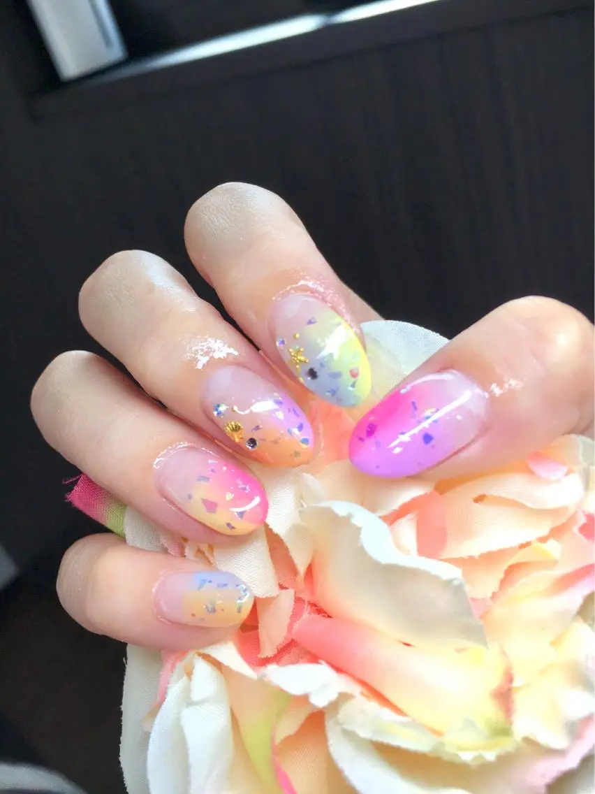ネイル フットネイル ジェルネイル ミラーネイル パラジェル 春ネイル clover nailのネイルデザイン