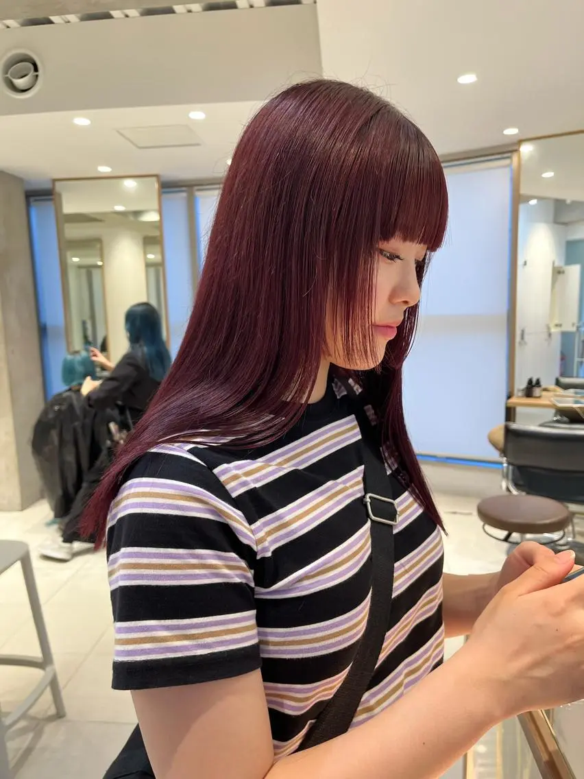 セミロング カラー ヘアアレンジ 黒髪 ブリーチ ケアブリーチ カシス ディープラベンダー stylist ◎RUKI.のヘアスタイル