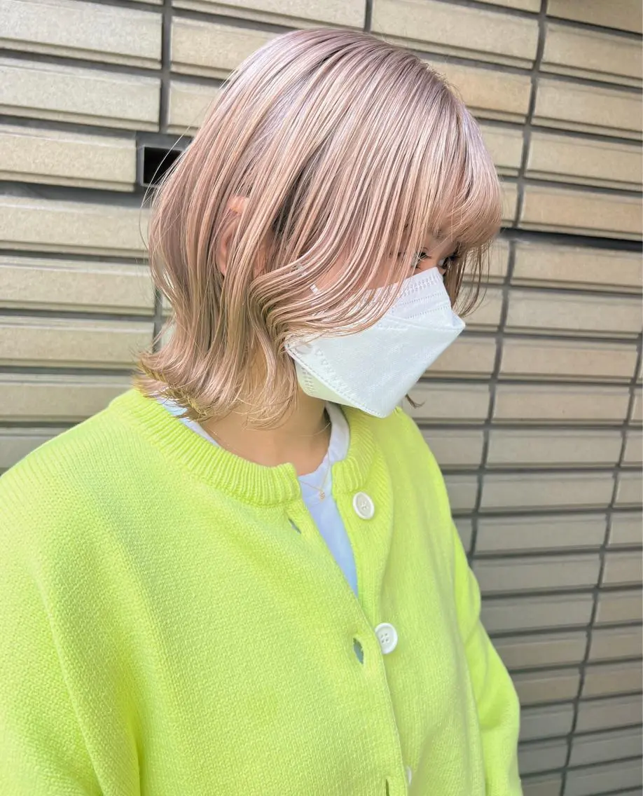 ミディアム カット ヘアカラー トリートメント ブリーチ/ウルフ ハッシュカット/石山のヘアスタイル