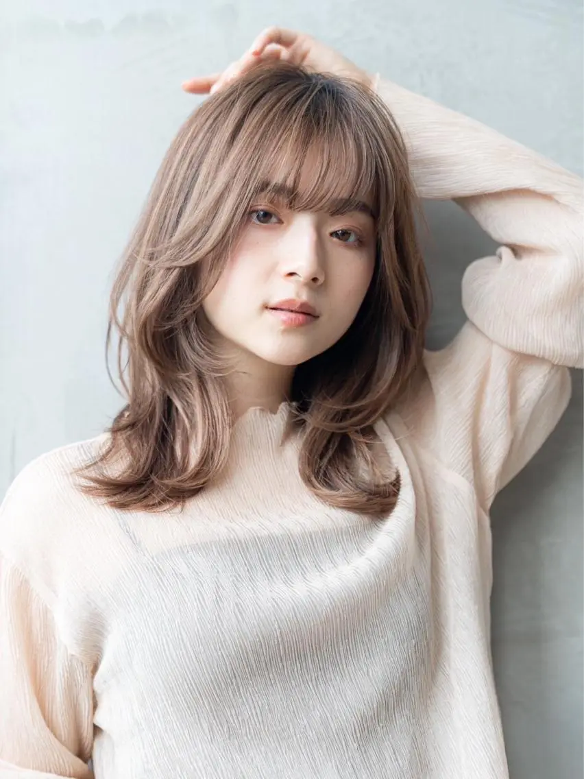 ミディアム くびれヘア ヘアカラー トリートメント 天神/透明感カラー ツヤ髪/nonokaのヘアスタイル