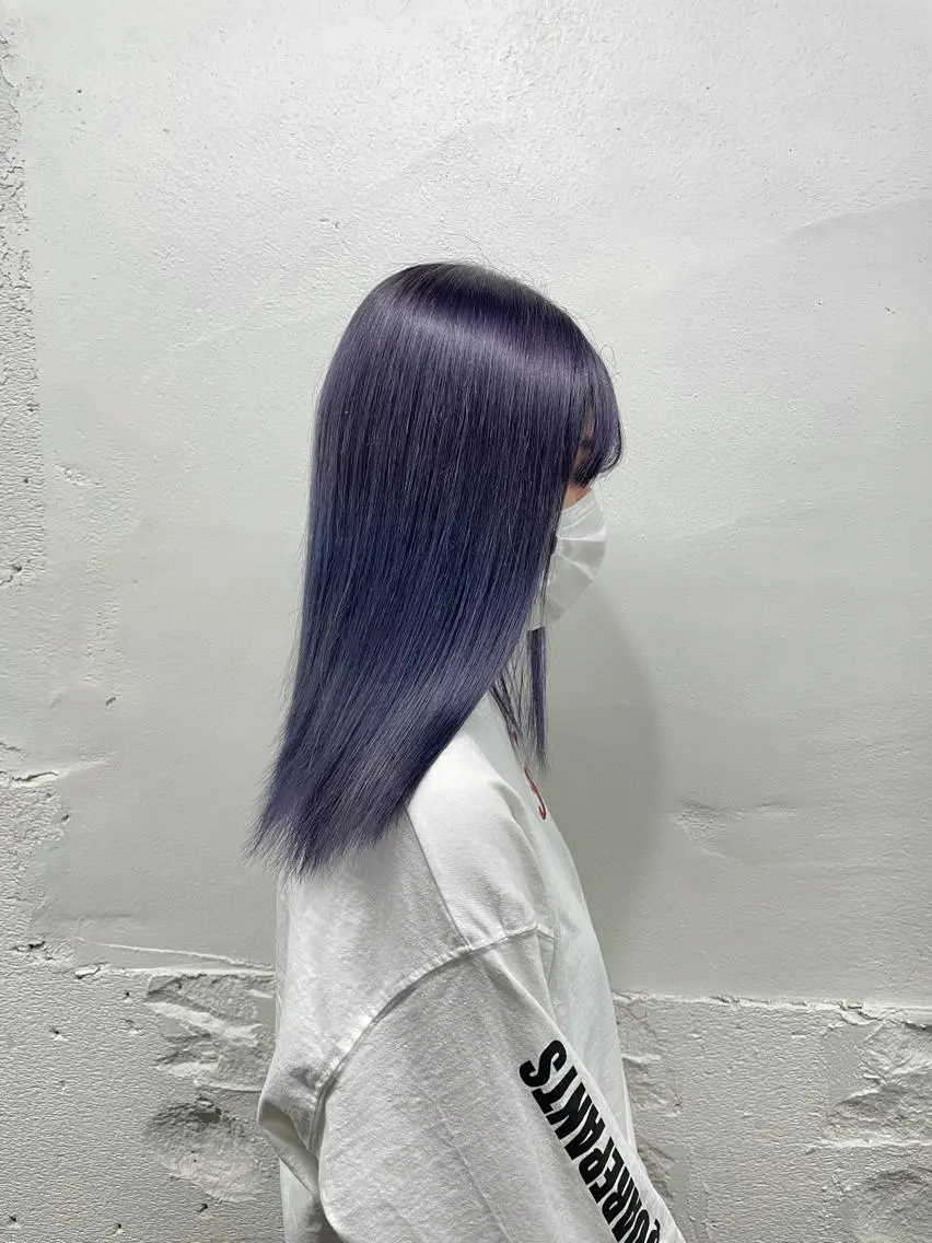 セミロング カラー シールエクステ バレイヤージュ ミストバング ブルーカラー ブルーバイオレット カット ヘアカラー トリートメント 🧡艶髪/エクステ 🫧🧡YUKI❄️のヘアスタイル