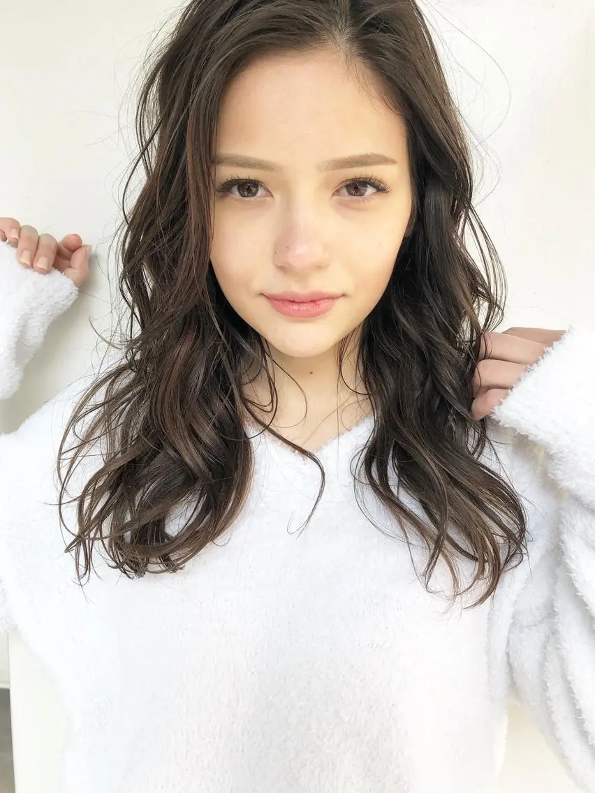 セミロング カラー パーマ ヘアアレンジ メンズ キッズ ネイル マツエク・マツパ グレージュ カット トリートメント 顔まわりレイヤー× 韓国ヘアオタベシンヤのヘアスタイル
