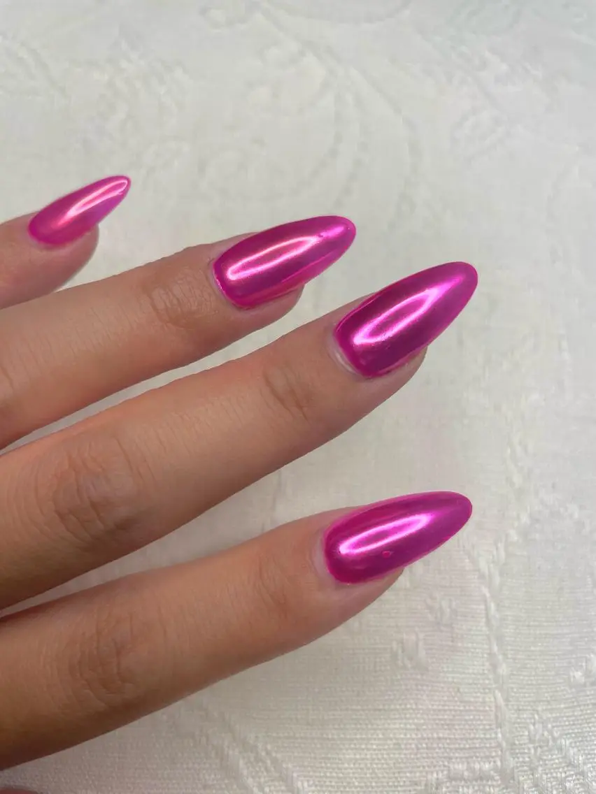 ネイル オーロラネイル 長さ出し ミラーネイル ニュアンスネイル ピンク Ri-e's nailのネイルデザイン