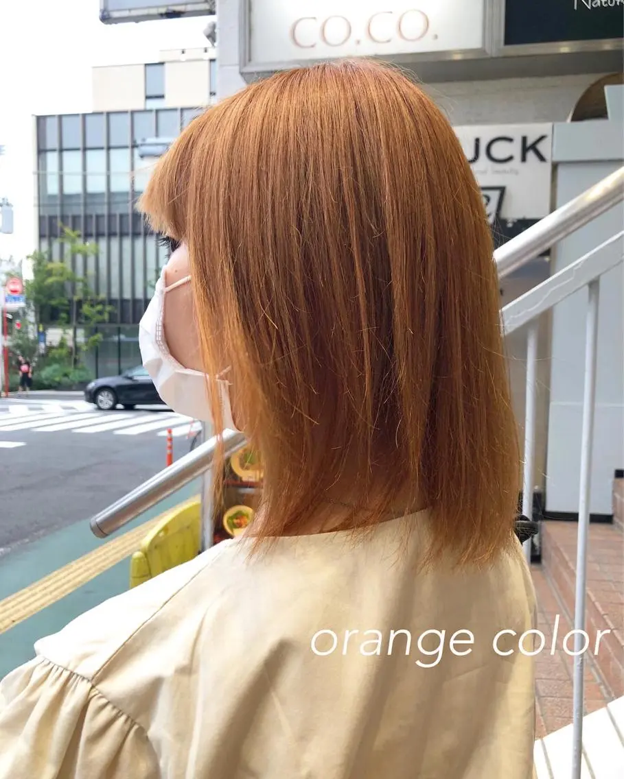 ミディアム カラー 透明感カラー オレンジ トリートメント MYA 🤍kanaのヘアスタイル