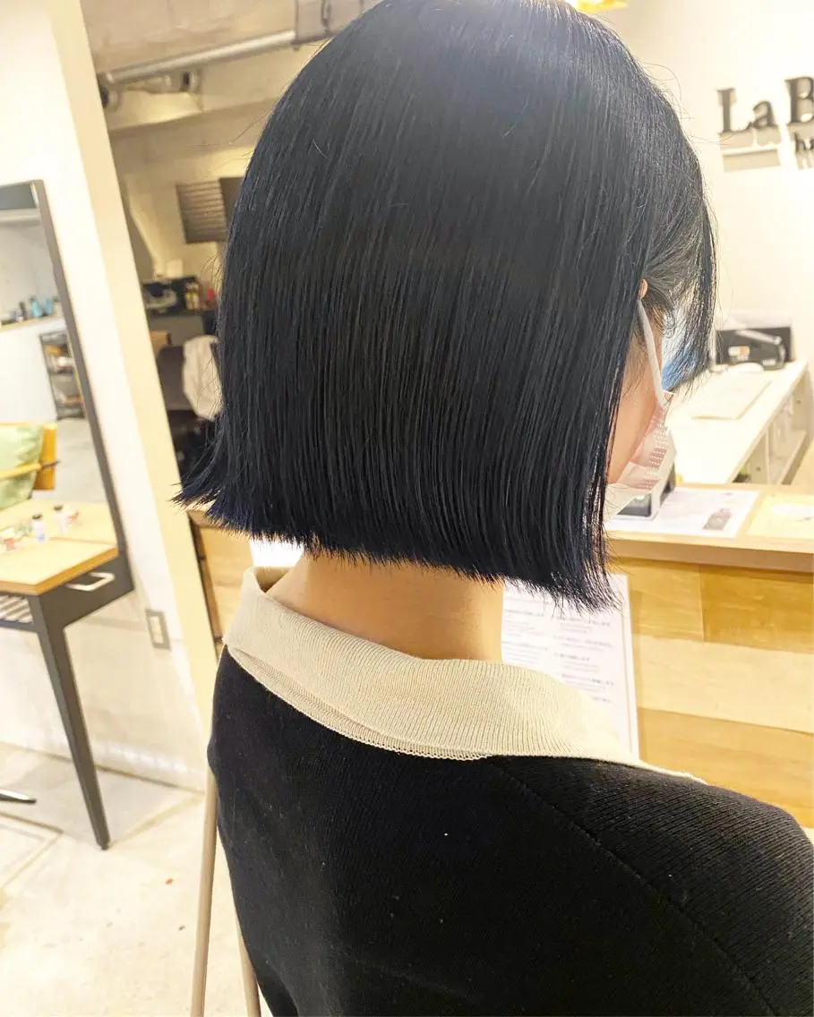 ミディアム カラー 黒髪 ブルーカラー ブルーブラック ボブ Tia熊谷店♡ Amiのマツエク・マツパデザイン