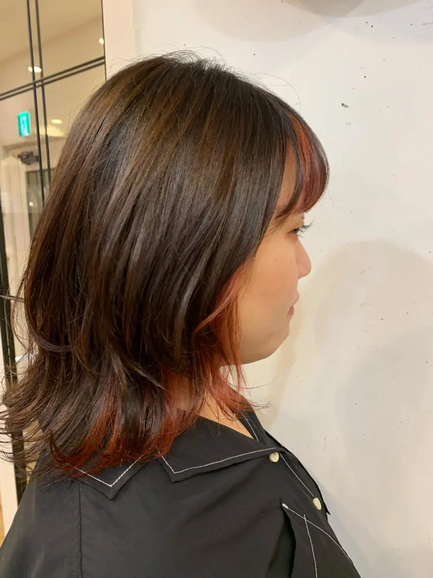 ミディアム カラー イヤリングカラー オレンジ まろやかカラー🤎 みなとまほのヘアスタイル