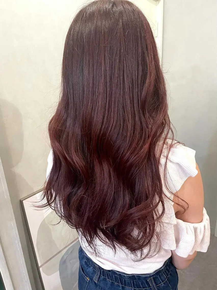ロング カラー ブリーチ ブリーチなしカラー レッドカラー はるか 💐 お悩み改善美容師のヘアスタイル