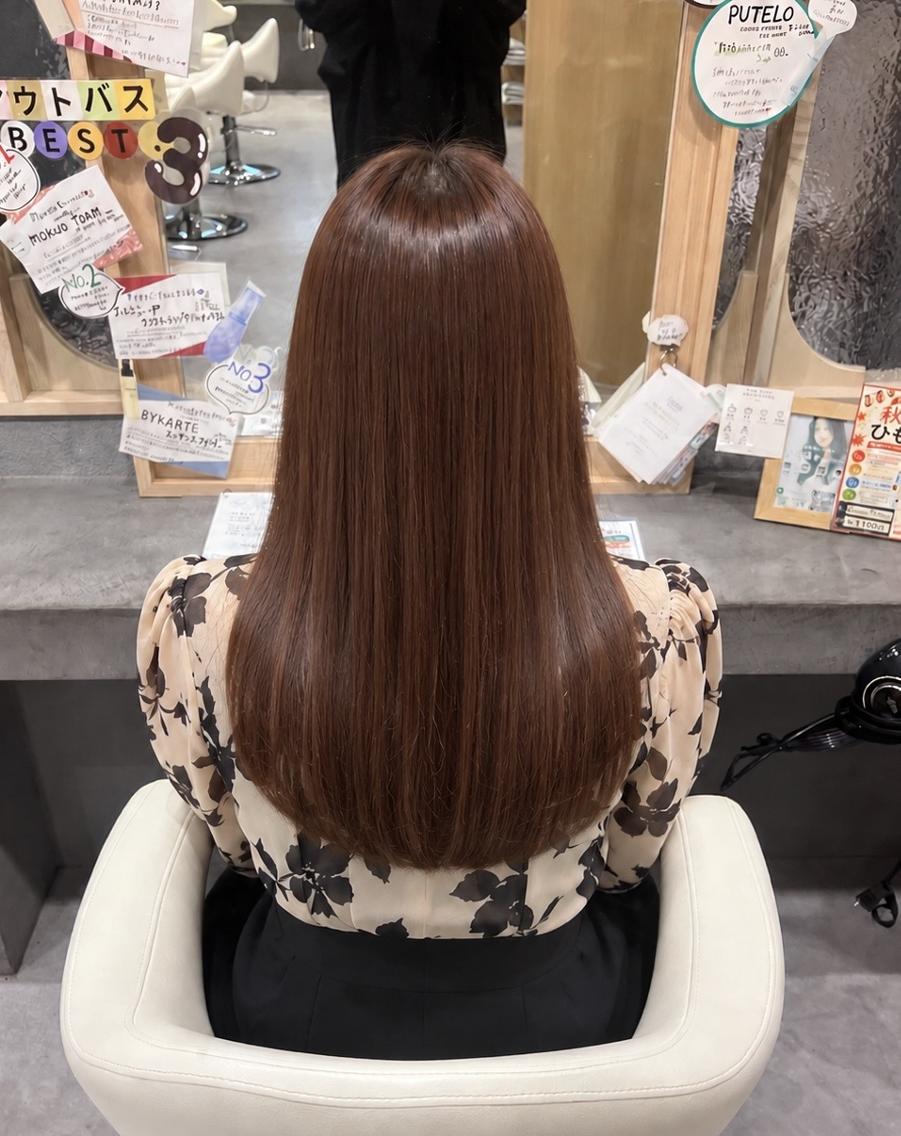 ロング カラー ブラウンカラー ショコラブラウン ピンクカラー ピンクブラウン 髪質改善 川畑 理花のヘアスタイル