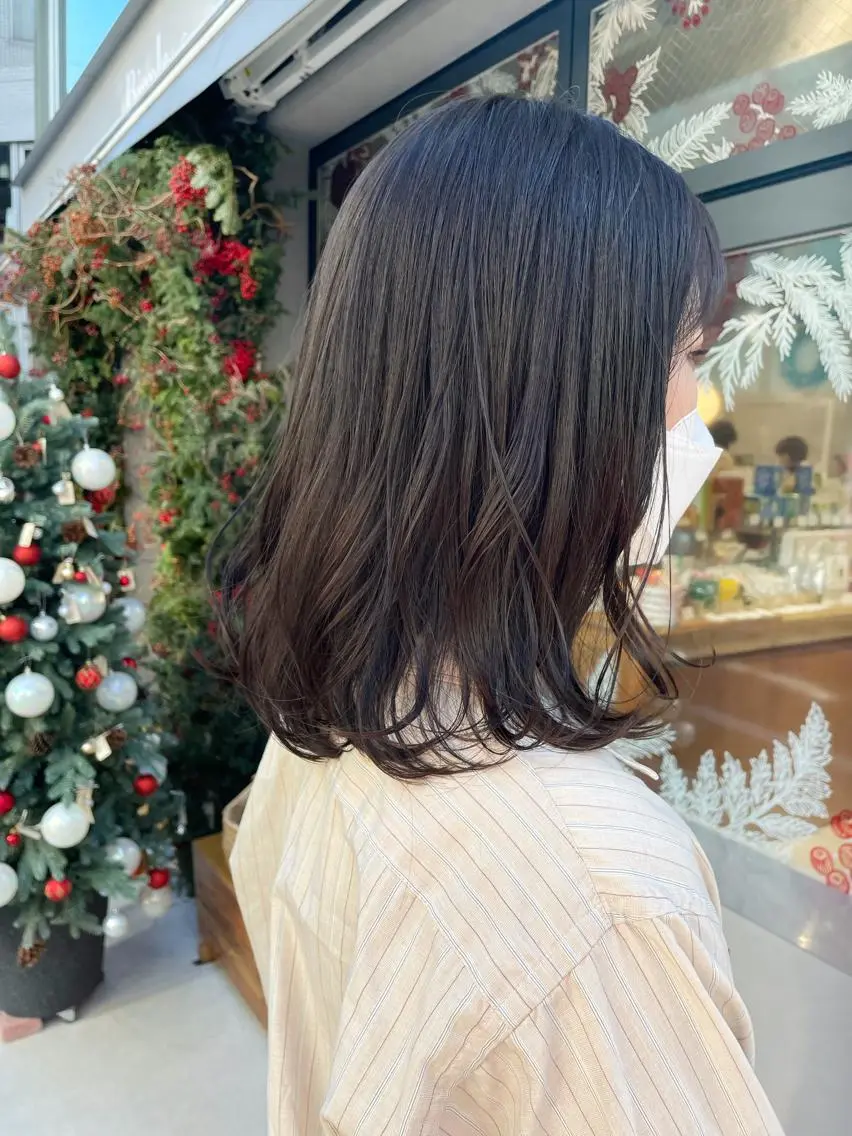 ミディアム カラー ハイライトカラー オリーブカラー ハイライト カット ヘアカラー トリートメント HIROKI ”博多 /ボブのヘアスタイル