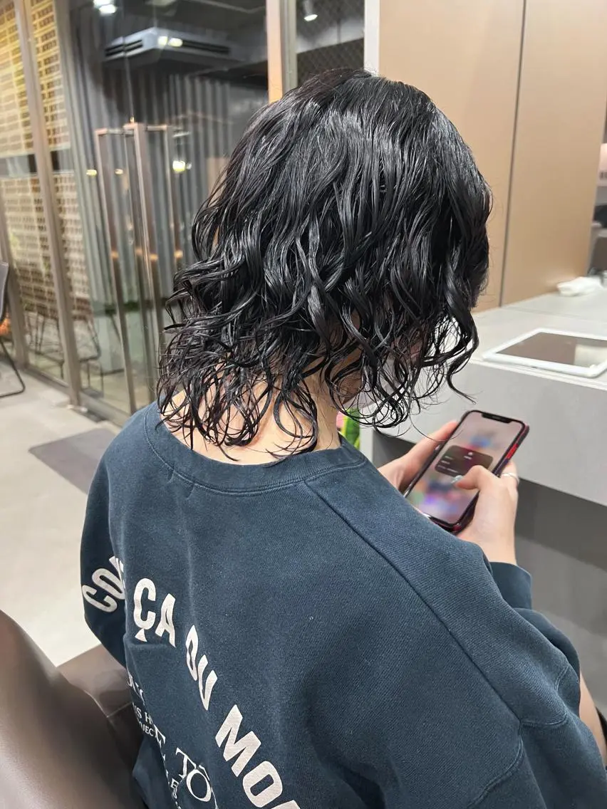 ミディアム パーマ カット パーマ トリートメント ボブパーマコテ巻き風 パーマNo1深江秀平のヘアスタイル