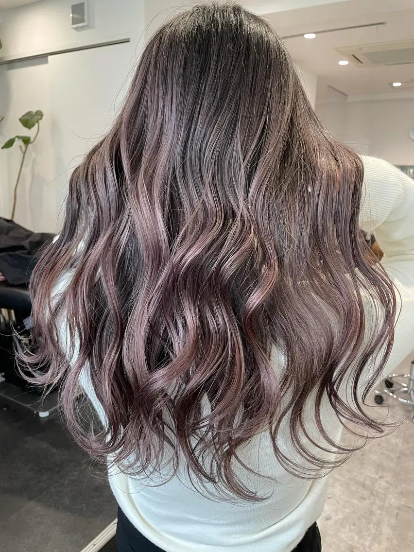 ロング カラー バレイヤージュ レイヤーカット 京都美容師 塩のヘアスタイル