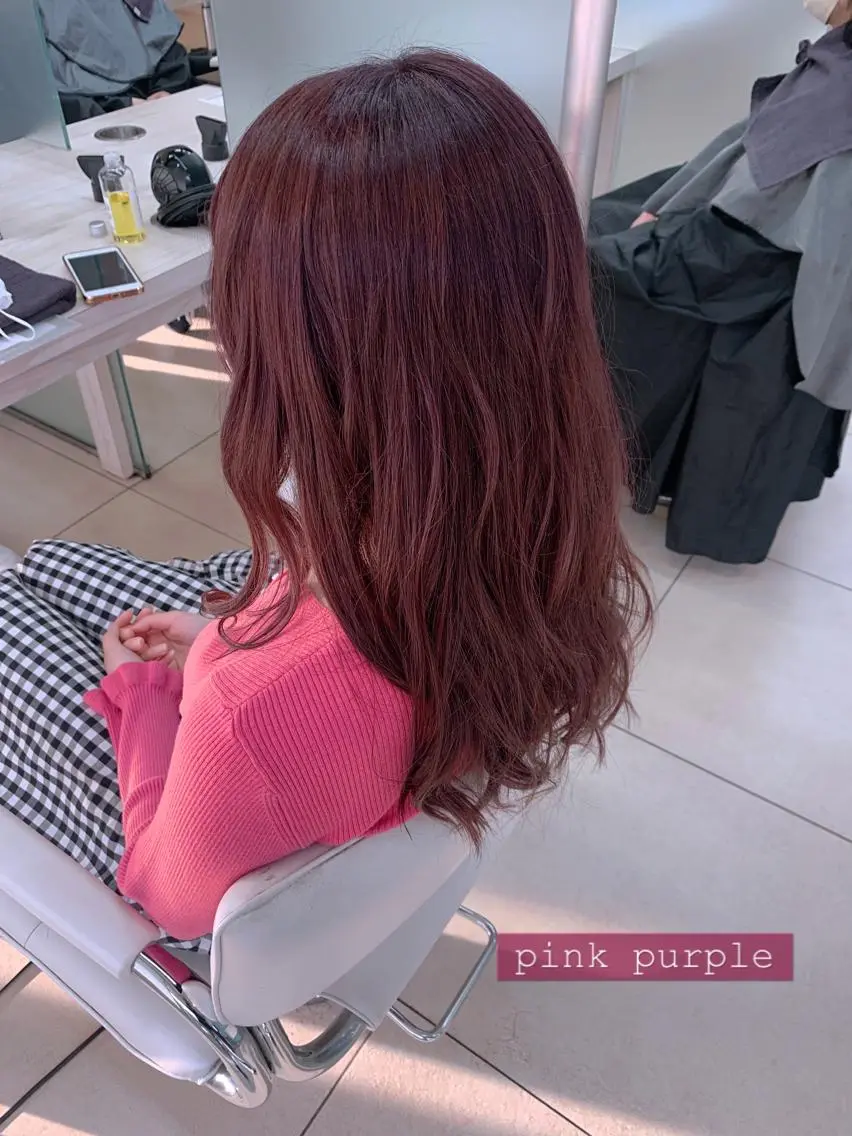 ロング カラー ブリーチ グラデーションカラー ピンクカラー ピンクパープル パープルカラー ヘアカラー トリートメント ヘッドスパ ✂︎レディース のメンズカット屋さんのヘアスタイル