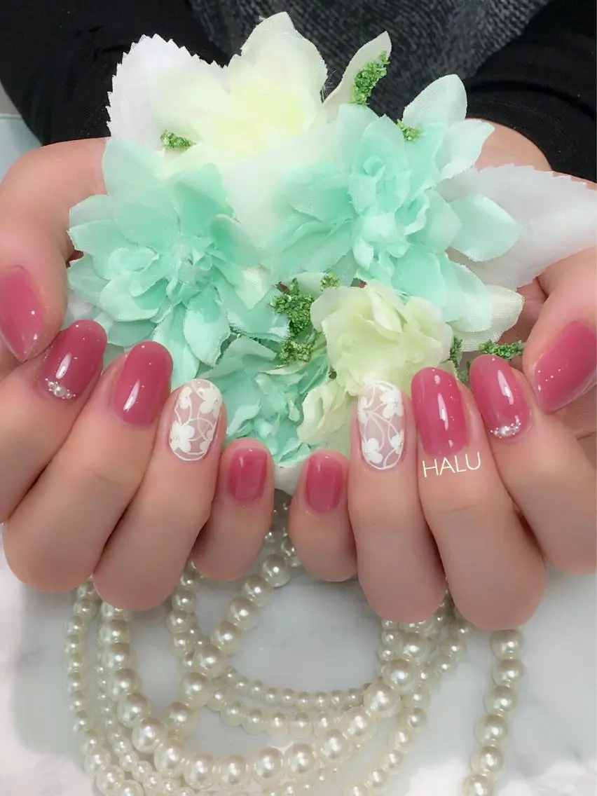 ネイル レース シンプルネイル 春ネイル HALU ハルのネイルデザイン