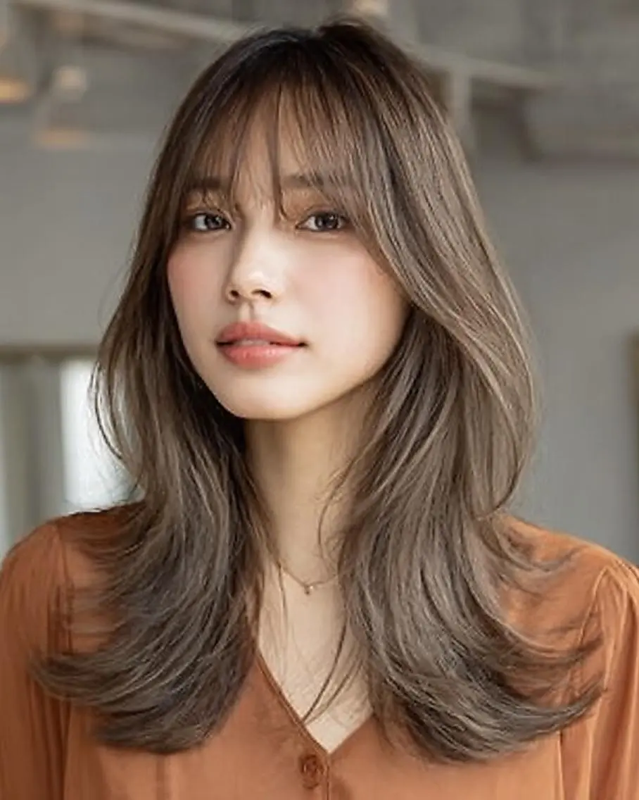 セミロング ハッシュカット 髪質改善 レイヤーカット 縮毛矯正 トリートメント 韓国×艶ハイトーンが ✨絶対可愛い✨リオ✨のヘアスタイル
