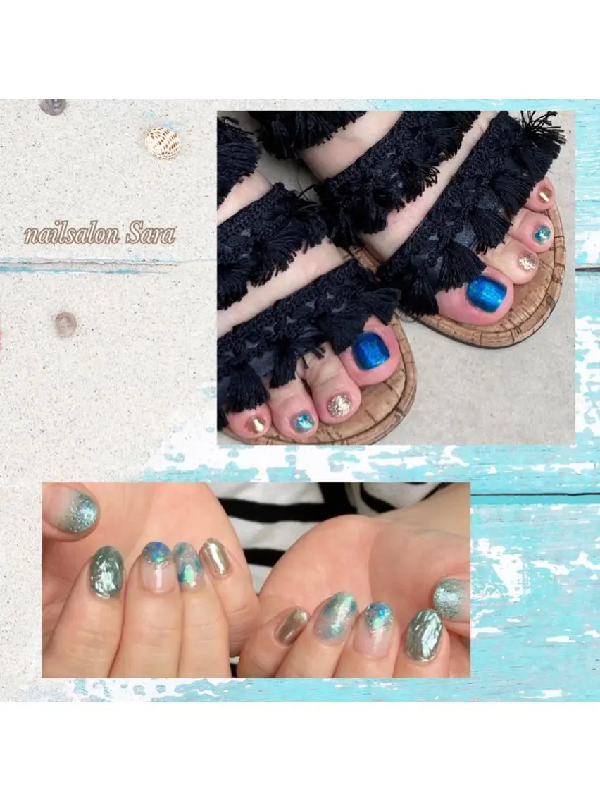 ネイル ブルー フットネイル オフィスネイル 夏ネイル nailsalon Saraのネイルデザイン