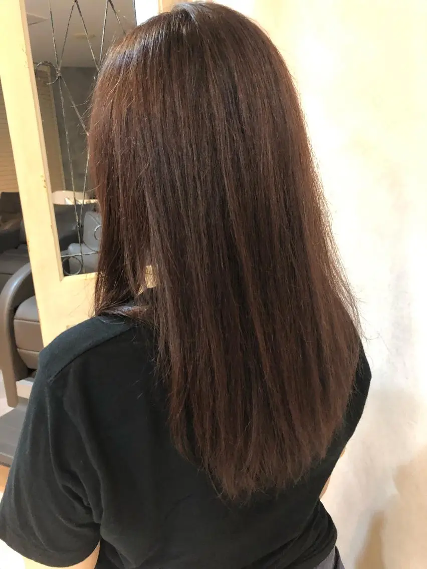 ロング カラー ブラウンカラー ピンクカラー ピンクブラウン 大久保 遥日のヘアスタイル