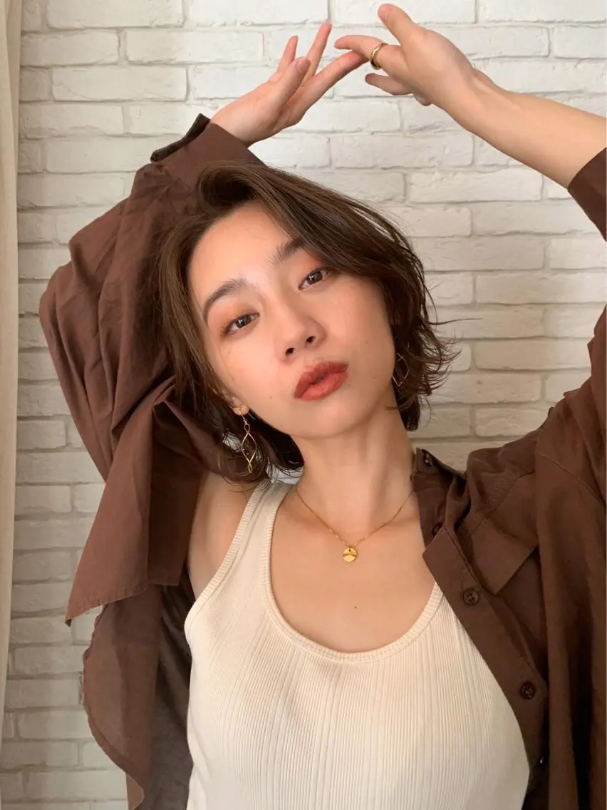 ミディアム カラー ヘアアレンジ 成人式 ハーフアップ ポニーテール 結婚式・ブライダル 切りっぱなしボブ takebuchi harukaのヘアスタイル