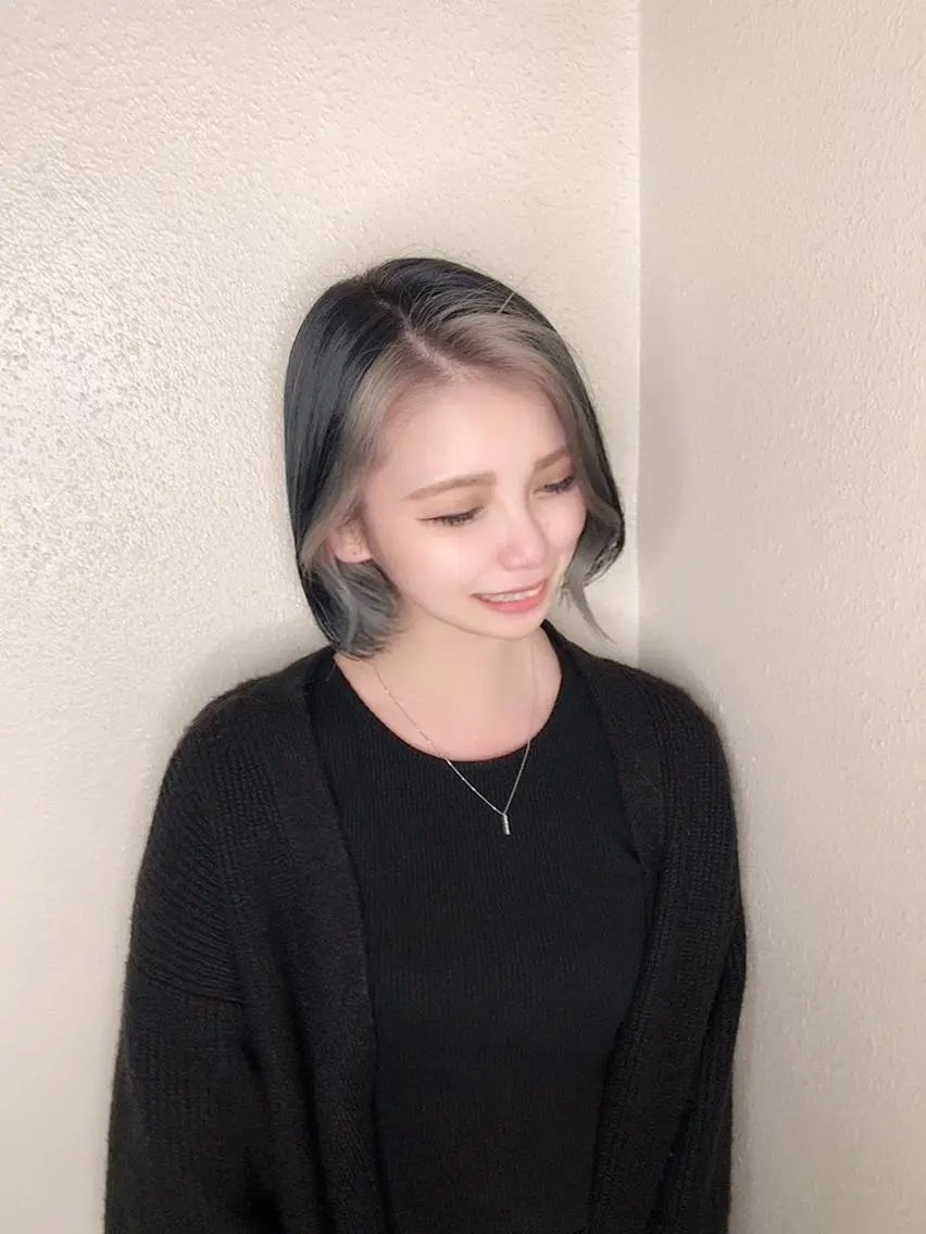 ショート カラー インナーカラー ボブ カット ヘアカラー 韓国✖️網紅🖤 パーマYURIYAのヘアスタイル
