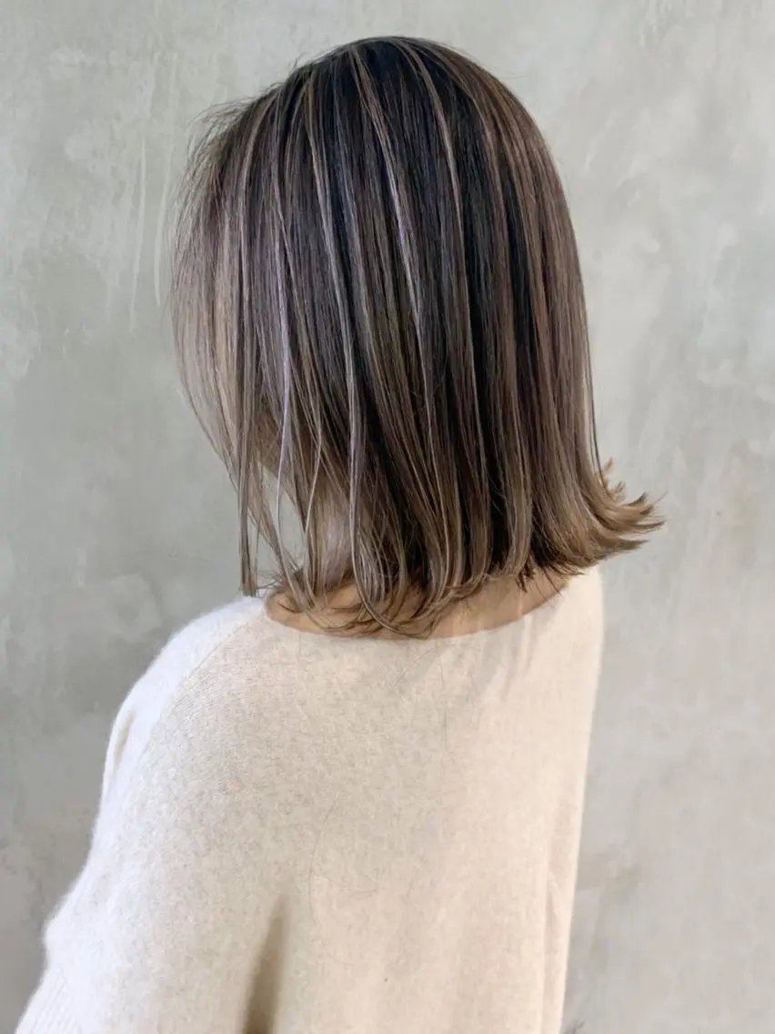 ミディアム カラー パーマ ヘアアレンジ ハイライトカラー ボブ ハイライト ITbyALBUM 中野店のヘアスタイル