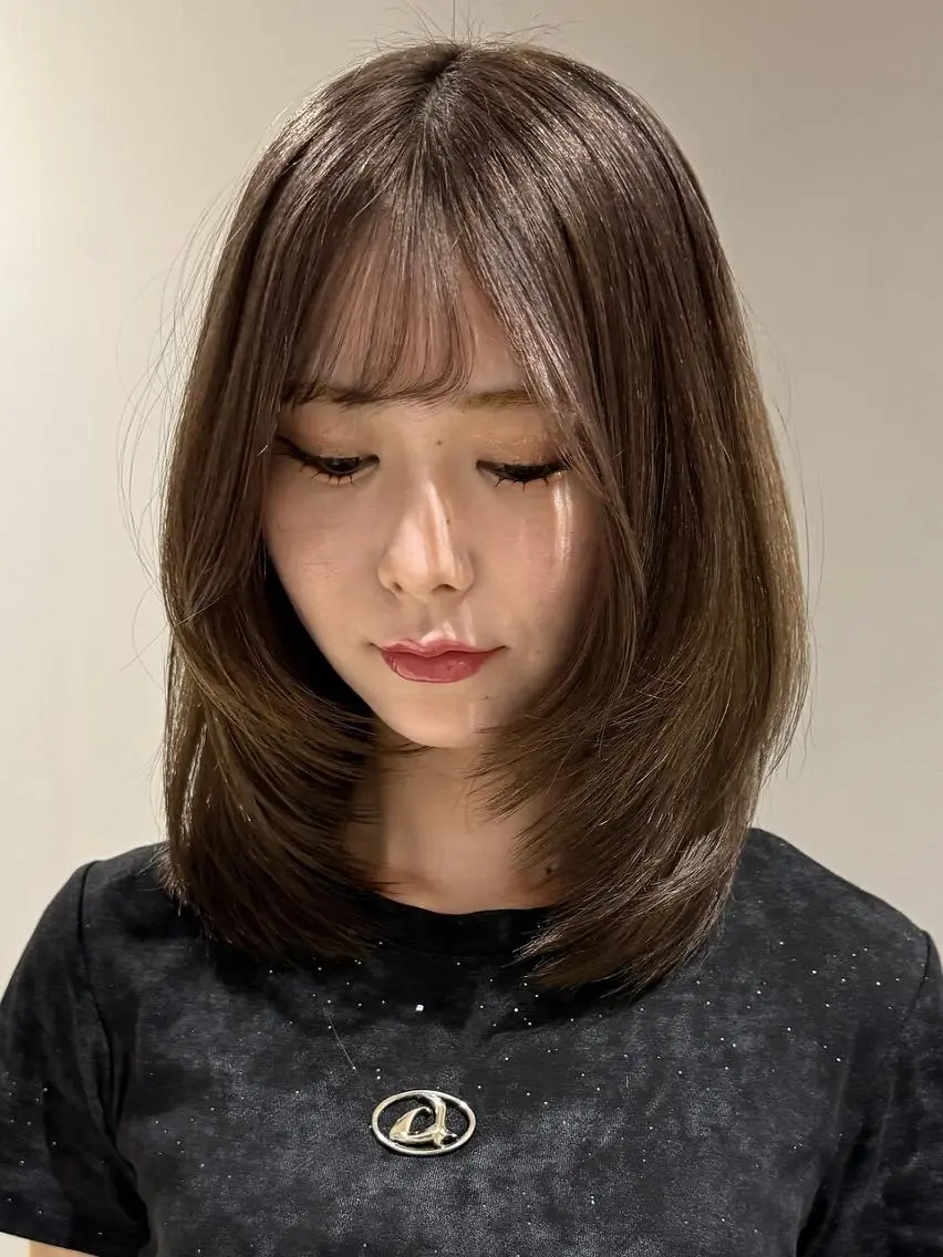 ミディアム カラー 透明感カラー ボブ くびれヘア 顔周りカット 髪質改善 カット ヘアカラー トリートメント 初めてでも安心🌟 newi町田✂のヘアスタイル
