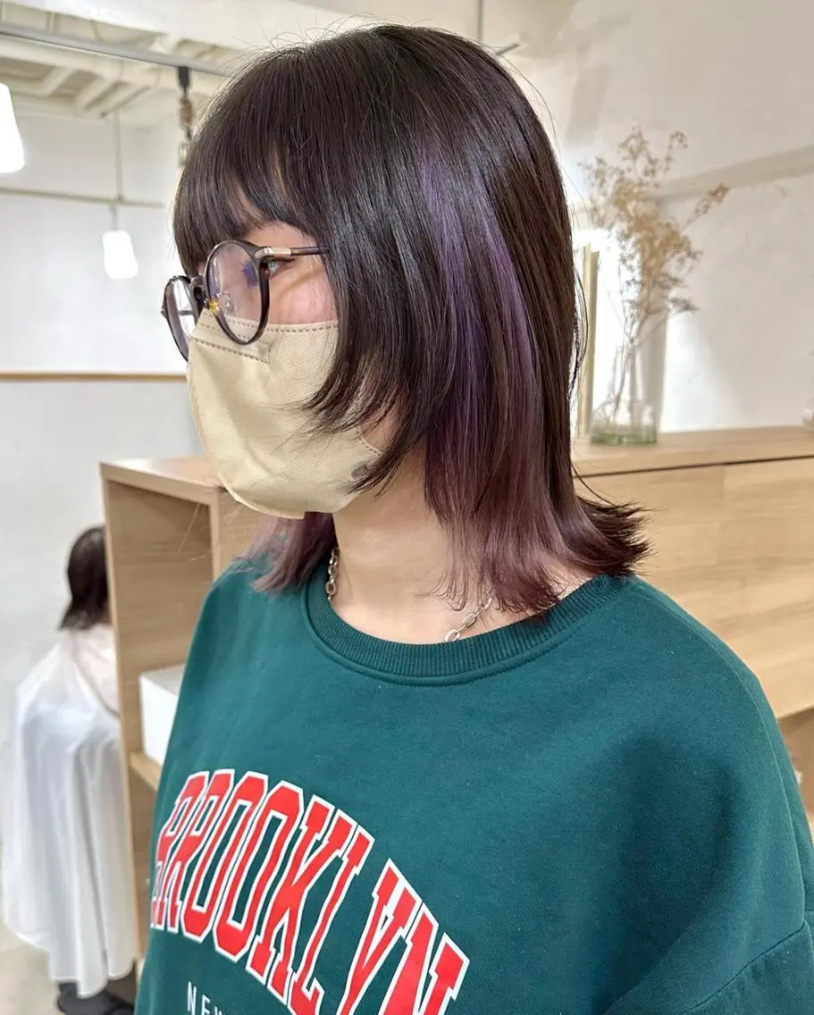 ショート カラー パーマ 切りっぱなしボブ 前下がりボブ ショートボブ 黒髪 イヤリングカラー 髪質改善 縮毛矯正/ レイヤー/銀座/本木のヘアスタイル