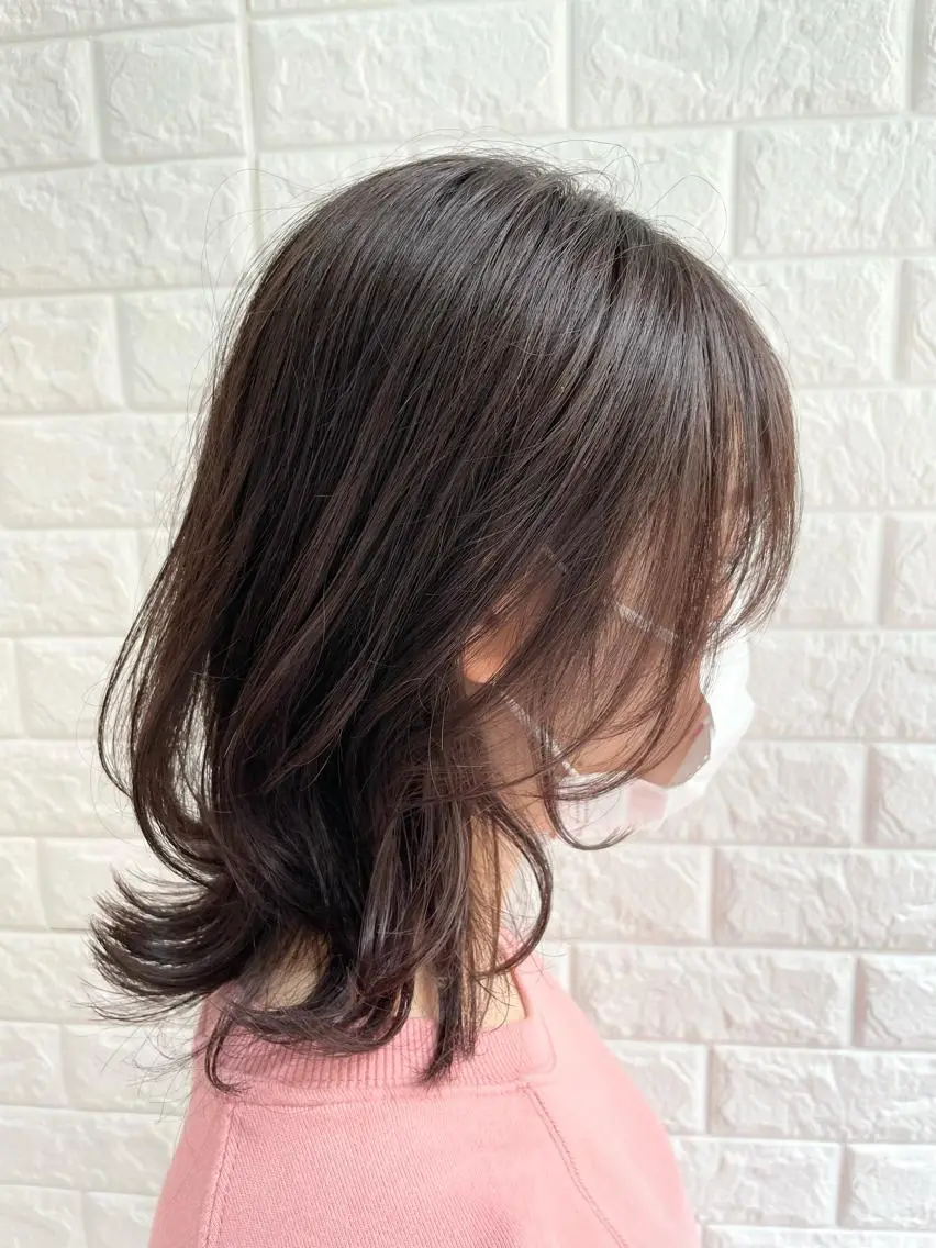 ミディアム カラー 顔まわりレイヤー 顔周りカット 韓国風ヘア レイヤーカット yuki🌼 Hip's decoのヘアスタイル