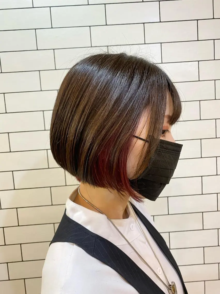 ショート カラー カット ヘアカラー トリートメント TAI透明カラー 柔らかい縮毛矯正のヘアスタイル