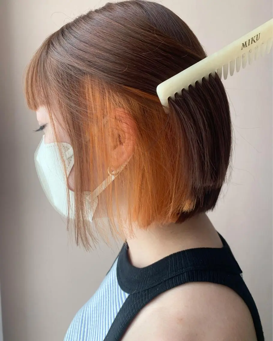 ショート カラー ブリーチ インナーカラー オレンジ カット ヘアカラー トリートメント hubhair レイヤー/透明感のヘアスタイル