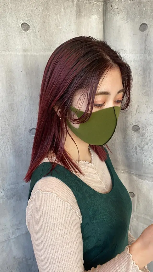セミロング カラー レッドカラー 柔らかいcolor 🌿harukaのヘアスタイル
