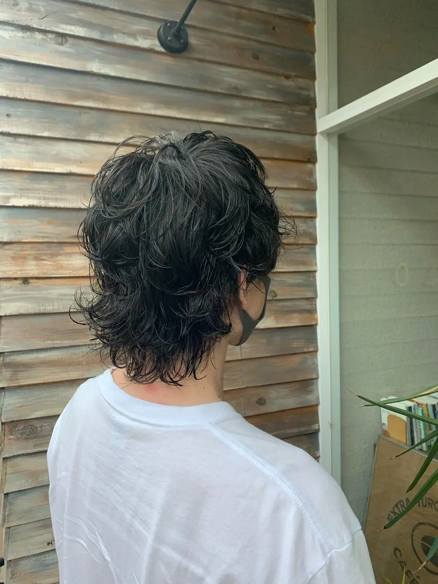 ミディアム パーマ メンズ ミディアムパーマ メンズパーマ メンズウルフカット ウルフカット 竹内 康浩のヘアスタイル
