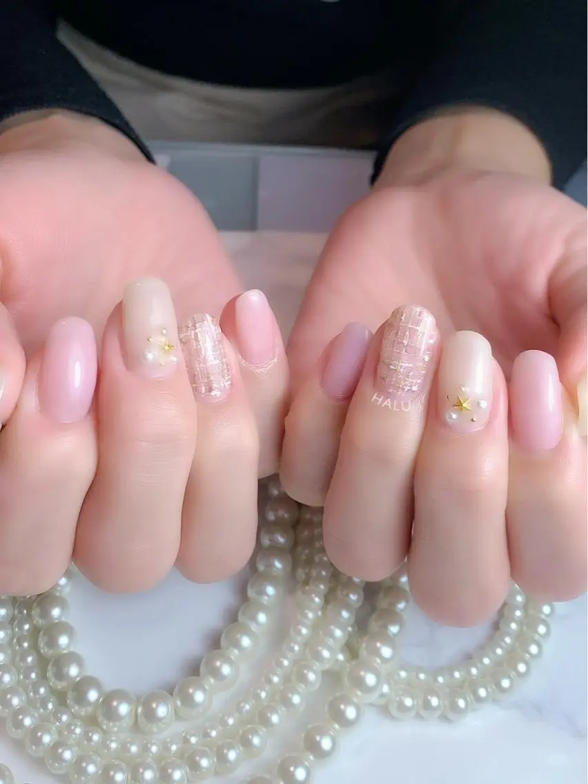 ネイル ピンク ツイードネイル HALU ハルのネイルデザイン