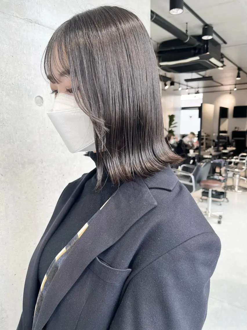 ミディアム カラー パーマ カット ヘアカラー トリートメント ヘッドスパ ヘアセット 透明感/オリーブ/ グレージュ/YUKAのヘアスタイル