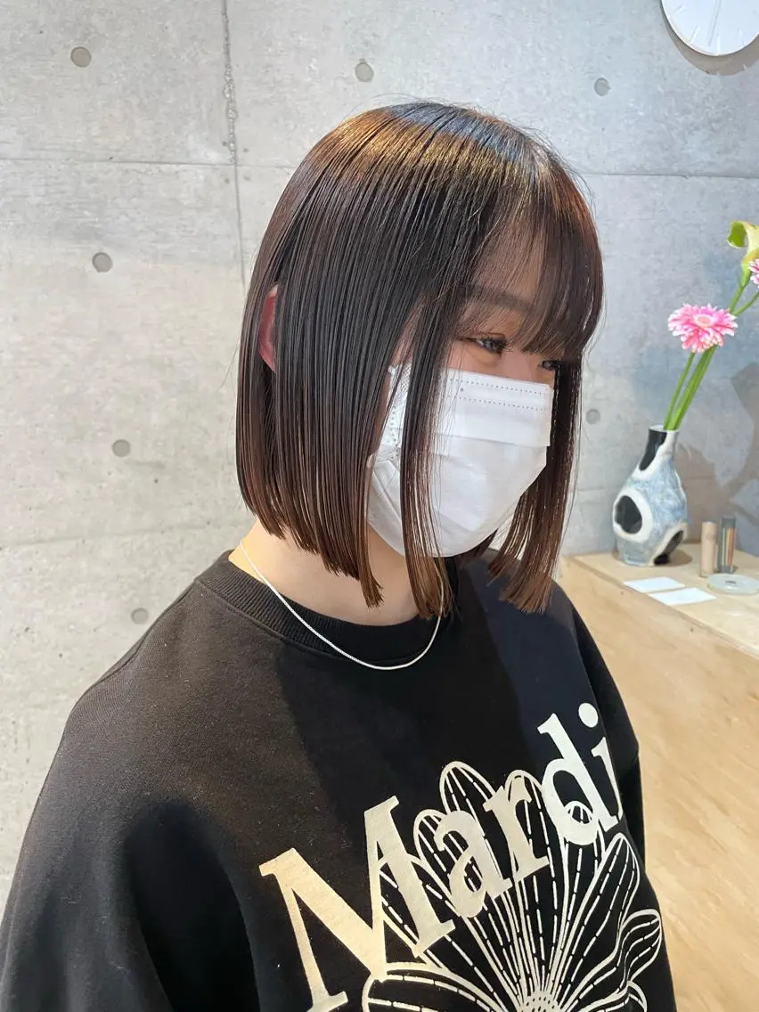 ショート カラー ボブ カット ヘアカラー トリートメント 【表参道】Ruri デジタルパーマのヘアスタイル