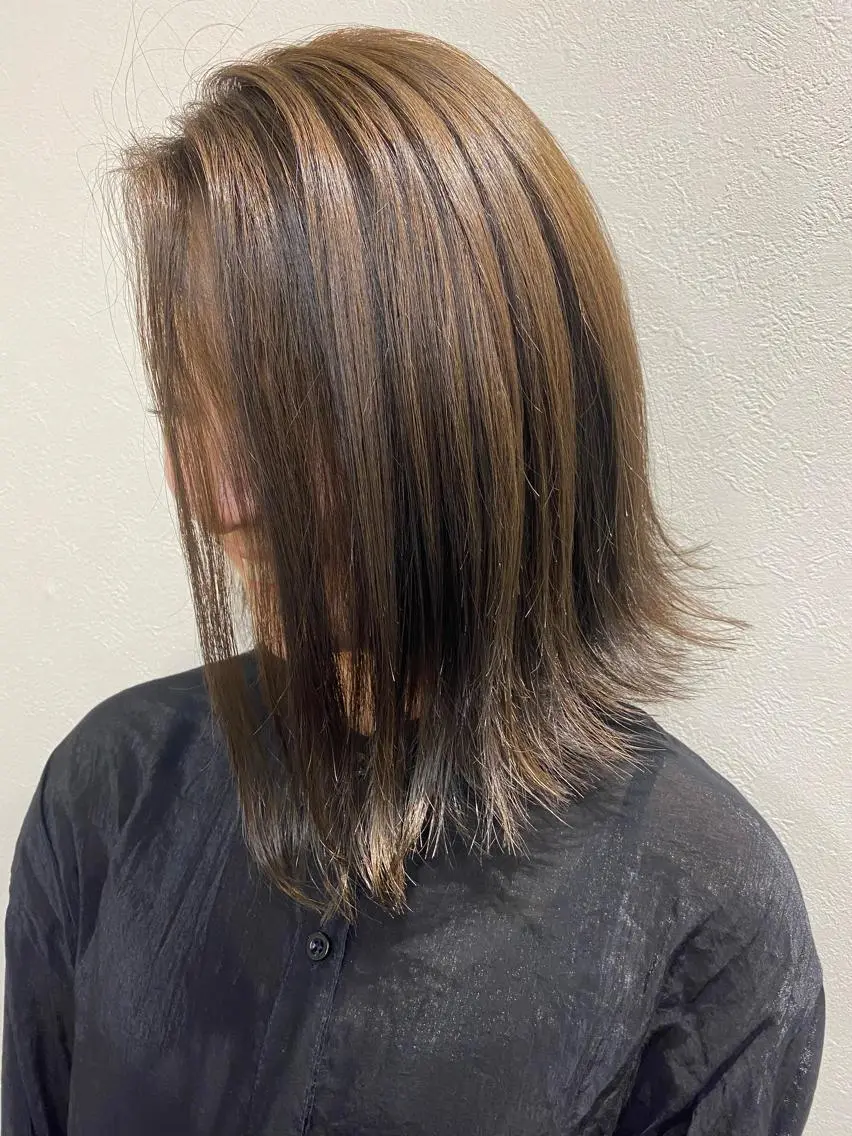 ミディアム カラー オリーブカラー ボブ ヘアカラー 透明感カラー/韓国 ヘア🩶yuri🩵のヘアスタイル
