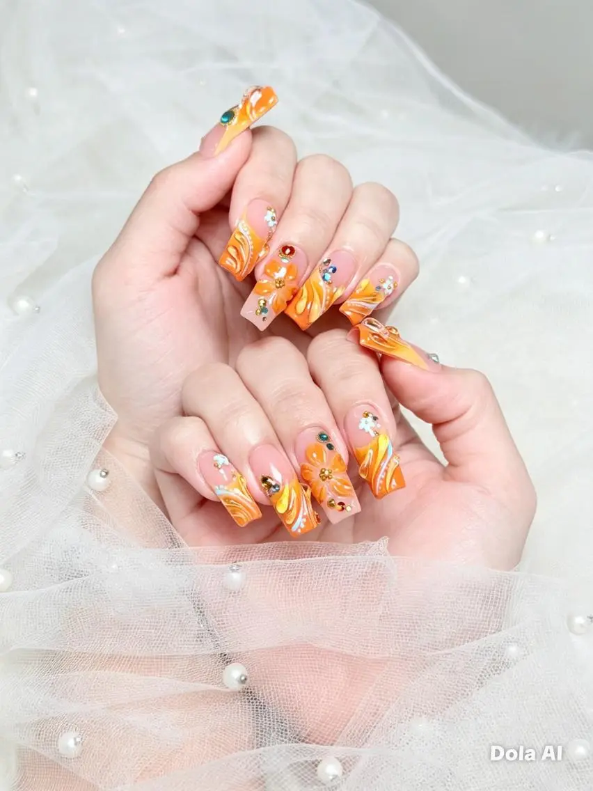 ネイル 長さ出し フラワーネイル キラキラネイル 韓国ネイル ロングネイル NEM nailstudioのネイルデザイン