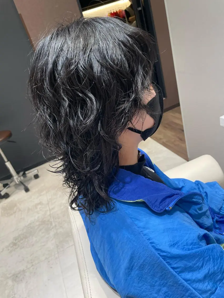 セミロング パーマ セミロングパーマ ウルフカット k-twoたき✨艶感 カラー／美髪矯正のヘアスタイル