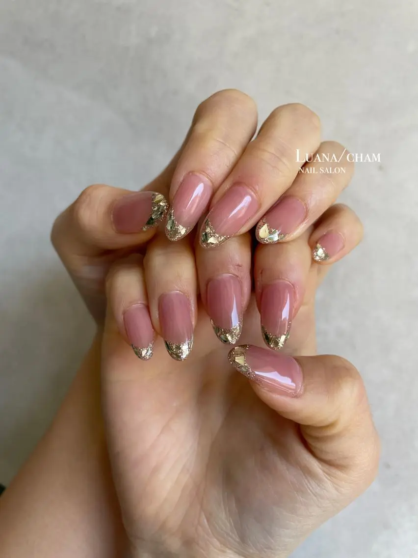 ロング ネイル フレンチネイル ガラスフレンチ ハンドネイル nail salon neigeのネイルデザイン