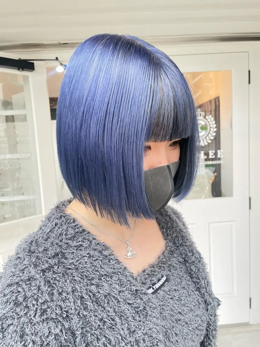 ミディアム カラー ヘアアレンジ ブリーチ ブルーカラー ヘアカラー トリートメント 酸性縮毛矯正 梅田茶屋町 Juriのヘアスタイル