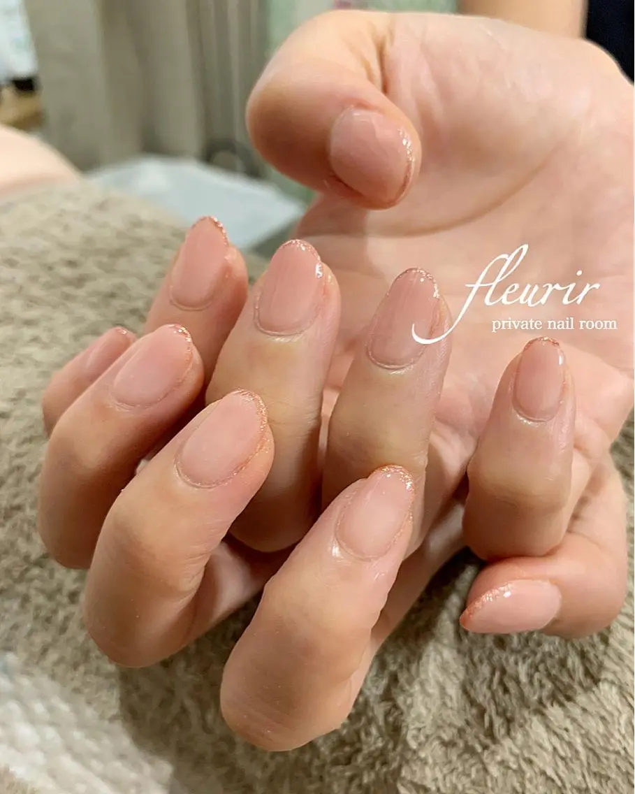 ネイル フレンチネイル ラメ(グリッター) オフィスネイル ピンク フルリール 【プライベートサロンのネイルデザイン