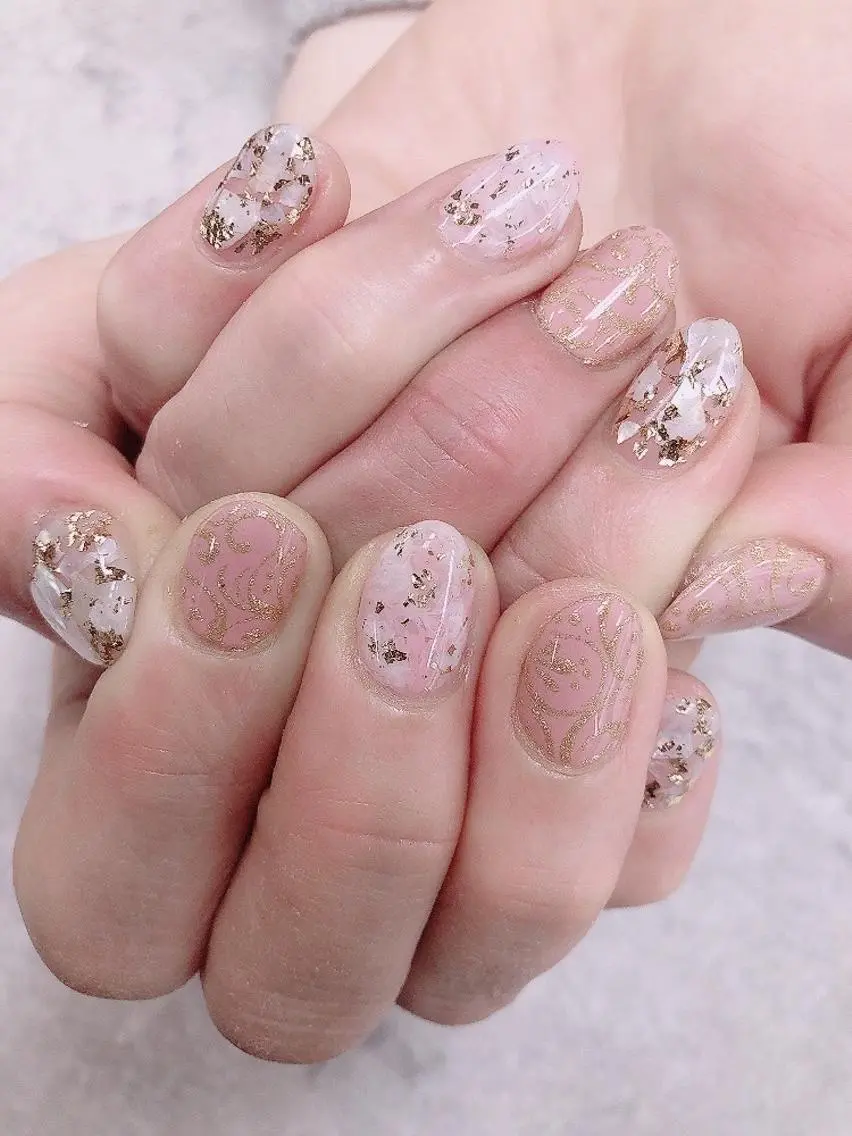 ネイル 大理石ネイル(マーブル) ピンク ハンドネイル ハンドケア FASTNAIL PLUS 新宿店のネイルデザイン