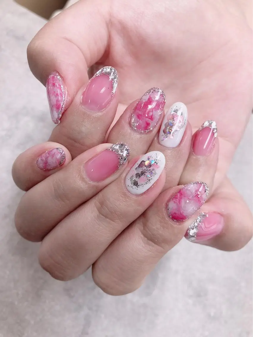 ネイル フレンチネイル ガラスフレンチ 大理石ネイル(マーブル) ハンドネイル ハンドケア FASTNAIL PLUS 新宿店のネイルデザイン